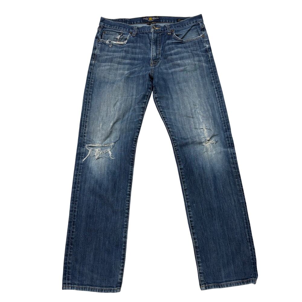 Lucky Brand Jeans Mens 34x34 Blue 329 Classic Straight Stretch Thrashed Grunge